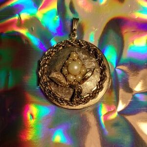 Vintage Sterling Silver Vermeil Faux Pearl Locket